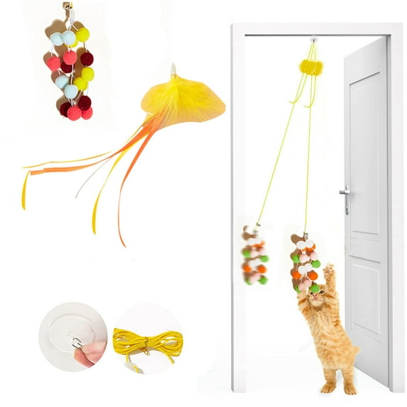 Feelers Interactive Cat Toy with Elastic Rope & Natural Feathers, (2 Pack)