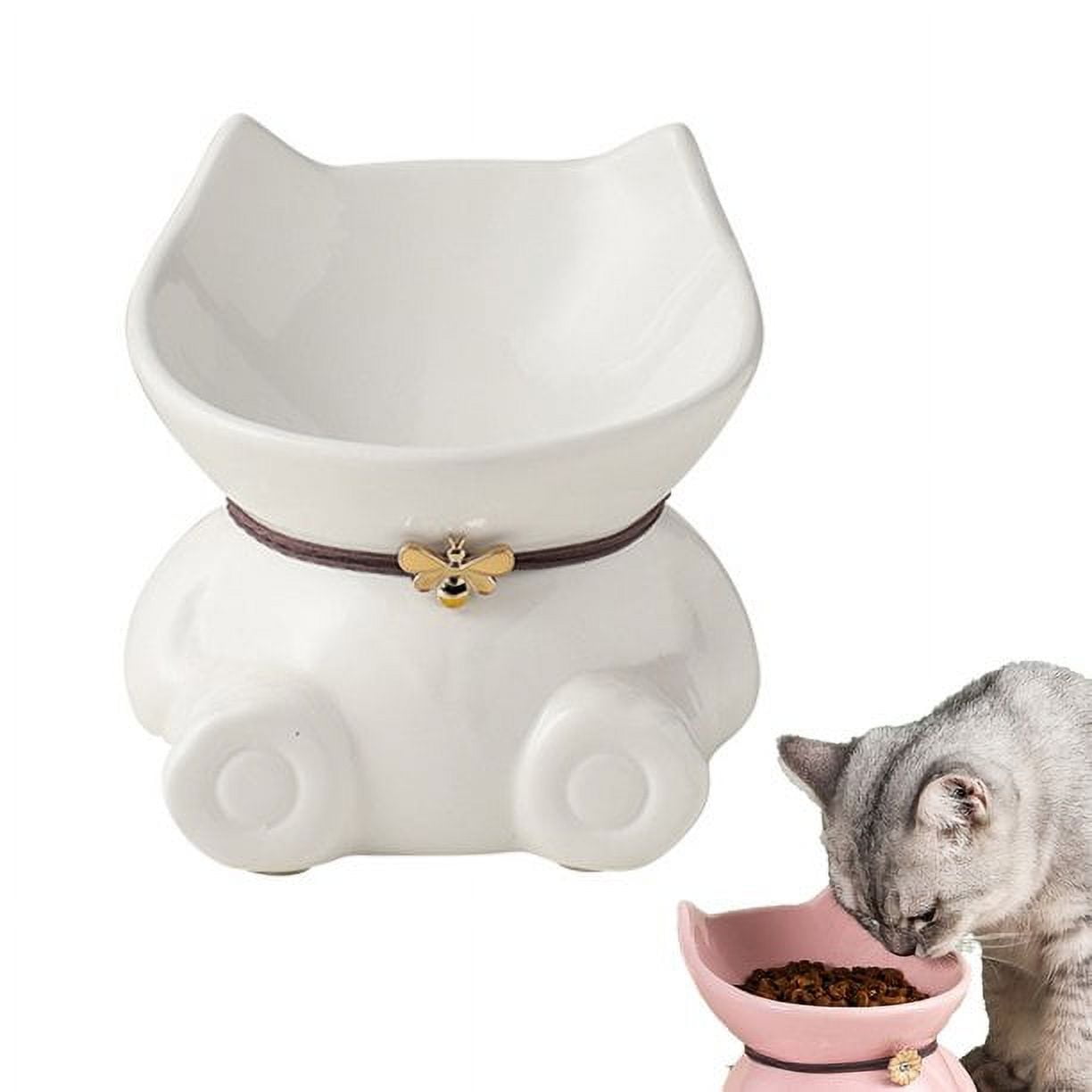Feelers Ceramic Cat Bowl, Tilted Elevated Pet Food Bowl,Raised Cat Food Bowl for Flat Cats