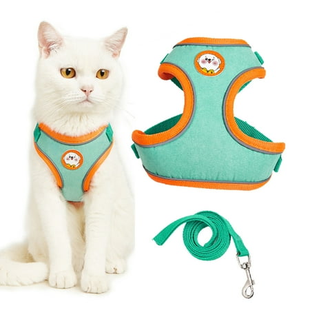 Feelers Pet Cat Dog Harness and Leash for Walking, Soft Adjustable Vest Harnesses, L, Blue