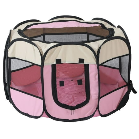 Feelers Pet Playpen Dog Fence Portable Foldable Cat Cage Safe Guard for Indoor Outdoor, Pink, S