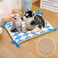 thumbnail image 1 of Feelers Pet Sleep Mat for Dogs and Cats, Soft Plaid Pattern All-season Pet Cushion with Rattan Bottom, Blue, S, 13.7 In X 19.6 In, 1 of 5