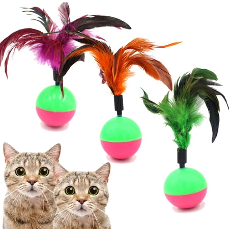 Feelers cat toy tumbler, feather Cat Toy for cat Kitten Indoor Exercise, cat Interactive Ball Toys, 3 PCS