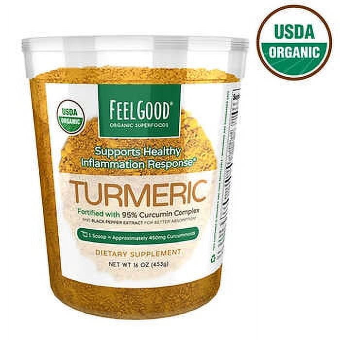Feelgood Organic Superfoods Supports Healthy Inflammation Response Turmeric Powder 16 OZ(453g) Fortified with 95% Curcumin Complex