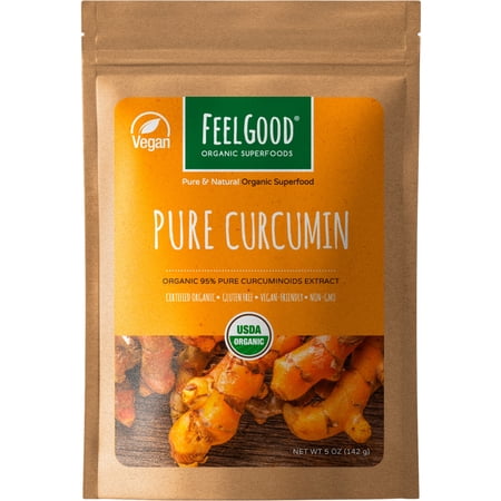 Feelgood Superfoods Pure Curcumin Powder, Organic, Non-GMO, Vegan from Bulk Ground Turmeric Root from India, 5 oz