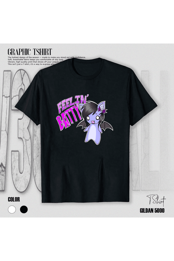 Feelin Batty Scene Kid Emo 2000s Y2K Goth Graphic Aesthetic Art Unisex T-Shirt V10130, up to size 5XL