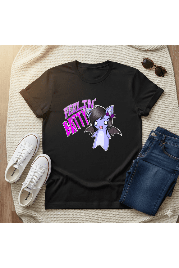Feelin Batty Y2K Emo Goth Scene Inspired Graphic Art Unisex T-Shirt V10130, up to size 5XL
