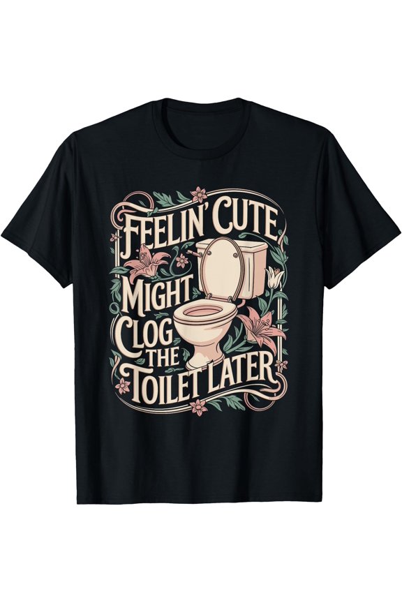 Feelin Cute Might Clog The Toilet Later Funny Sarcasm Quote T-Shirt