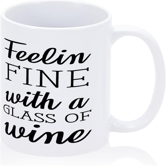 Feelin with A Glass of Wine Funny Mug 11oz Family Coffee Mugs Funny Mug with Sayings Ceramic Motivational Words Cup Perfect Birthday Idea for Couples Anniversary and Newlyweds Engagement Party