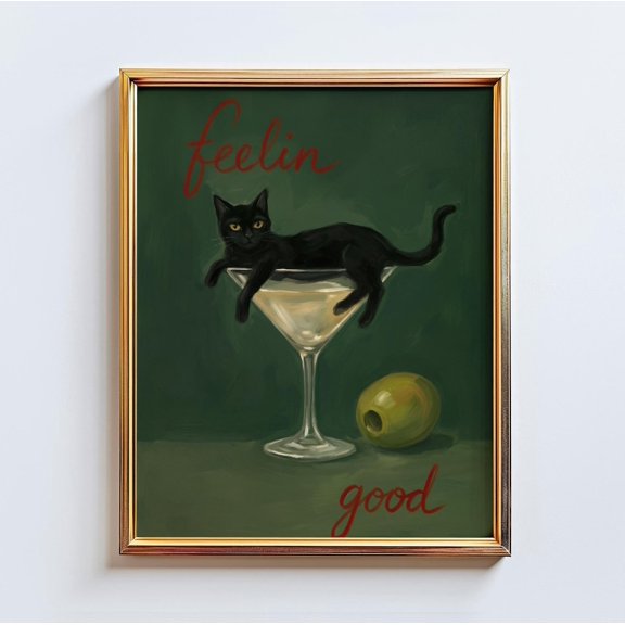 Feelin Good Martini Cat Wall Art Home Decor