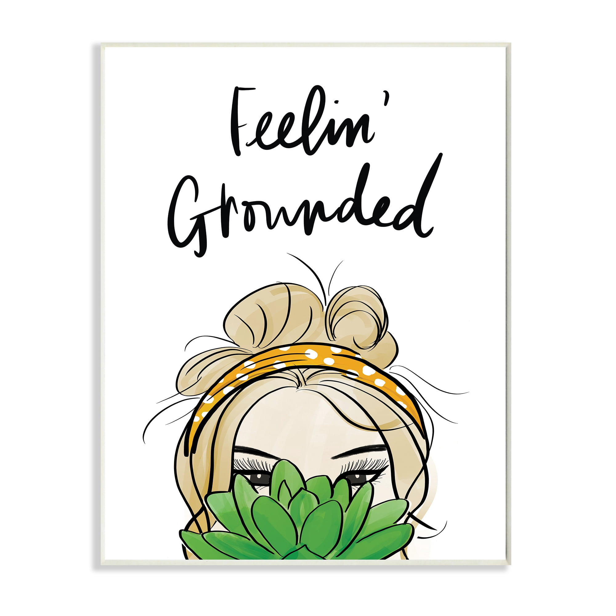 Stupell Industries Feelin' Grounded Phrase Woman With Plant,13 x 19,Designed by Anna Quach