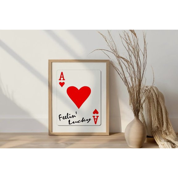 Feelin Lucky Ace of Hearts Art Print, Retro Playing Card Decor, Funky Kitchen Wall Art Unframed Paper Print