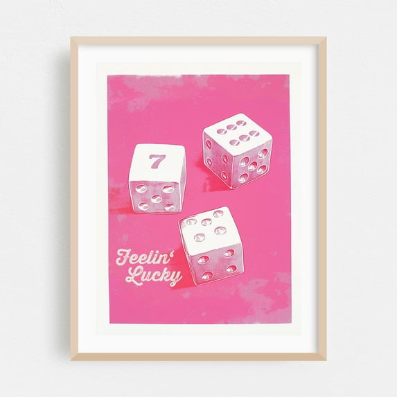 Feelin` Lucky - Las Vegas Nevada Typography Pop Art Retro Vintage Humor Oak Framed Wall Art Print 18 x 24 inches