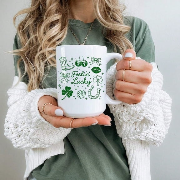 Feelin' Lucky Mug, St Patrick's Day Coffee Mug, Lucky Clover Mug, Irish Lucky Gift, Green Aesthetic Mug, S1HAmR1OCk Cup