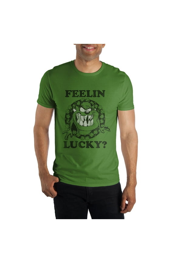 Feelin Lucky Shamrock Taz Tasmanian Devil Men's Green T-Shirt Tee Shirt-Small