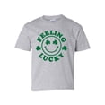 thumbnail image 1 of Feelin Lucky Youth Kids St. Patricks Day Lucky Smile Face Shamrock Short Sleeve T-shirt Graphic Tee-Sports Grey-medium, 1 of 4