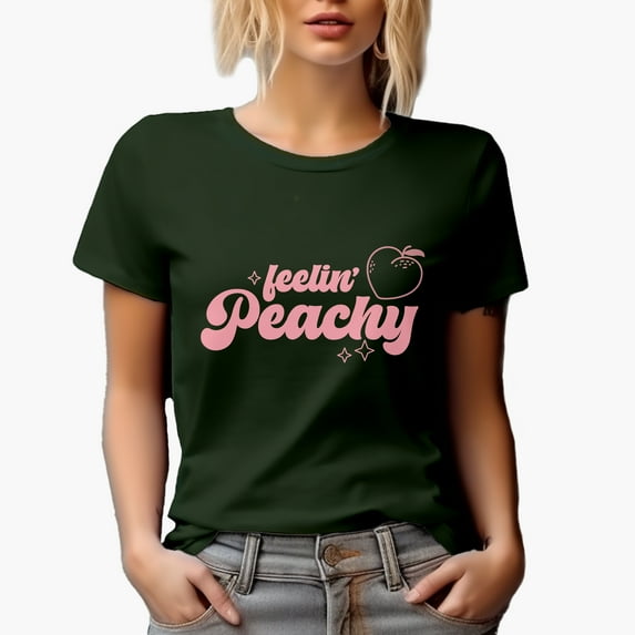 Feelin Peachy with a Peach, Girl Quote Art, Sassy Girls Gift, Military Green T-Shirt, XL