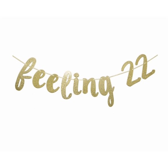 Feeling 22 Glitter Banner, 22nd Birthday Banner, 22nd Birthday Decor (Gold)