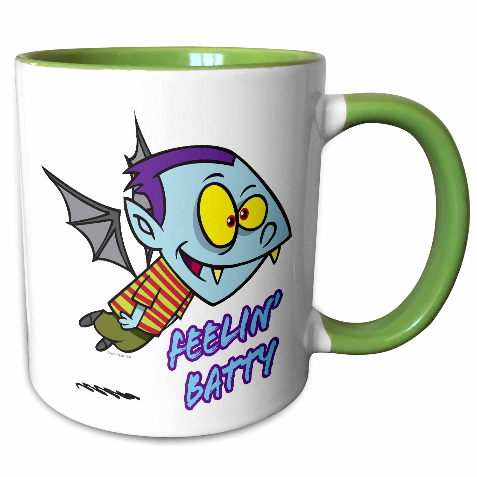 3drose, Feeling Batty Funny Vampire Kid Toon, 15oz Two-tone Green Mug ...