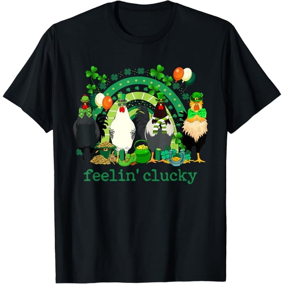 Feeling Clucky Chicken Rainbow Funny St Patrick Day Shamrock T-Shirt Tops Tee