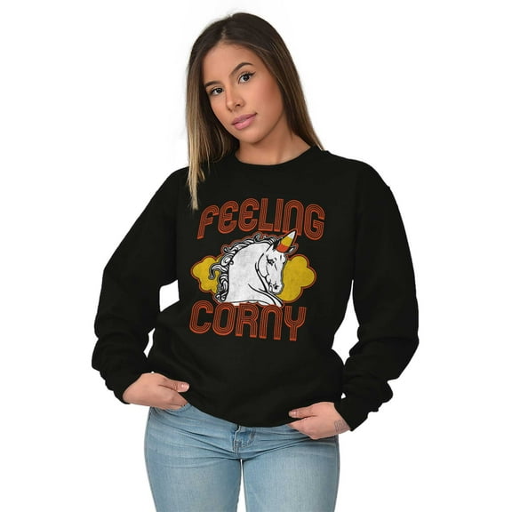 Feeling Corny Candy Corn Unicorn Women Crewneck Sweatshirt Brisco Brands S