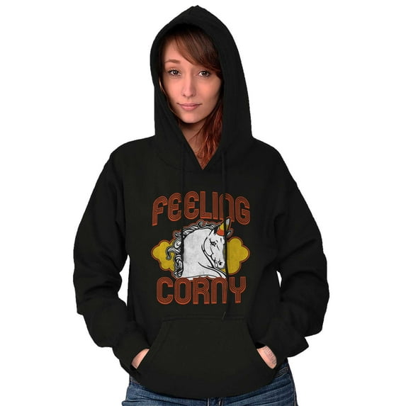 Feeling Corny Candy Corn Unicorn Women Plus Size Graphic Pullover Hoodie Brisco Brands 2X
