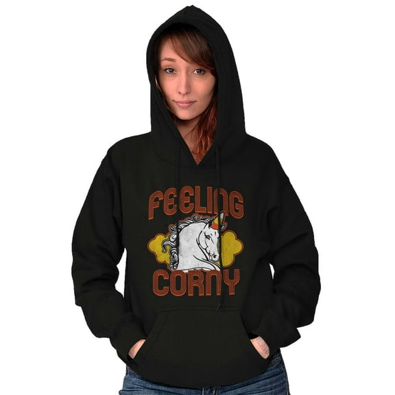 Feeling Corny Candy Corn Unicorn Women Plus Size Graphic Pullover Hoodie Brisco Brands 2X