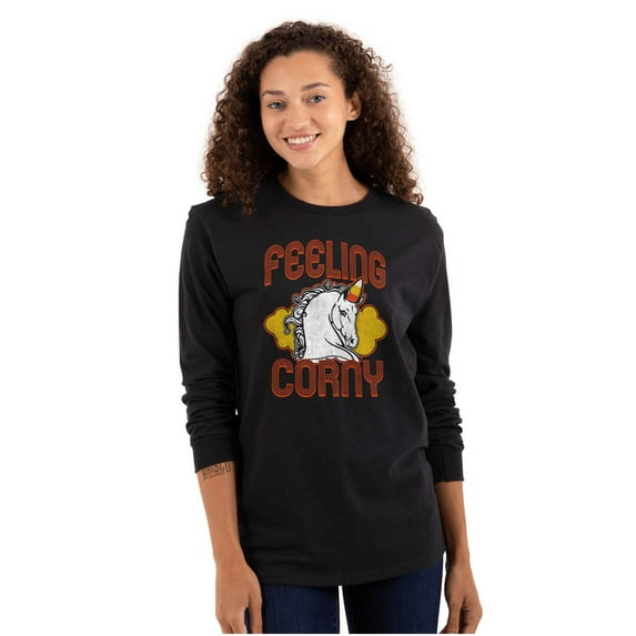 Feeling Corny Candy Corn Unicorn Women Plus Size Long Sleeve Graphic Tee Brisco Brands 2X