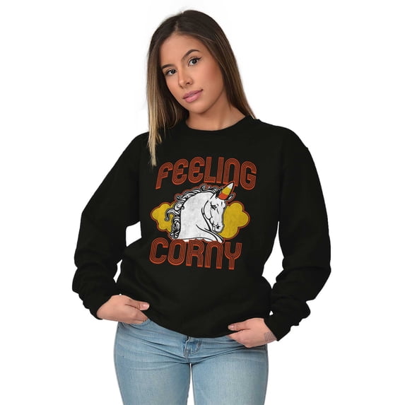 Feeling Corny Candy Corn Unicorn Women Plus Size Crewneck Sweatshirt Brisco Brands 2X