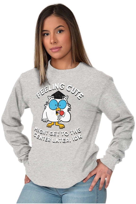 Feeling Cute IDK Meme Mr. Owl Funny Women Plus Size Long Sleeve Tee Brisco Brands 3X