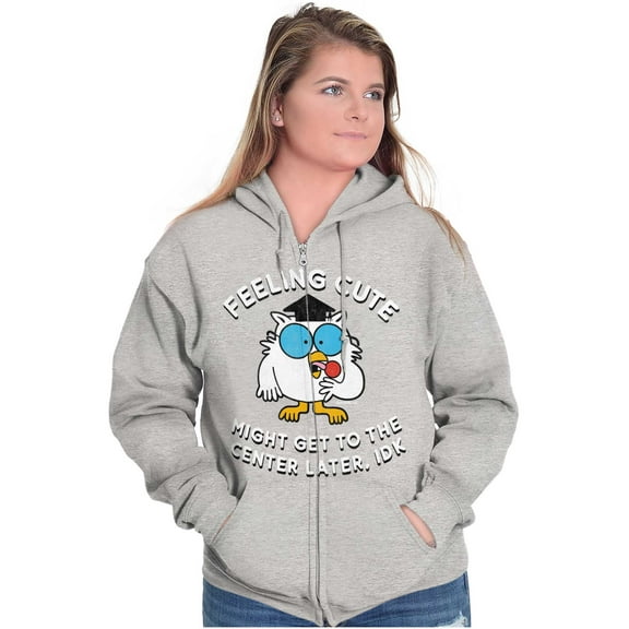 Feeling Cute IDK Meme Mr. Owl Funny Women Plus Size Zipper Hoodie Brisco Brands 5X