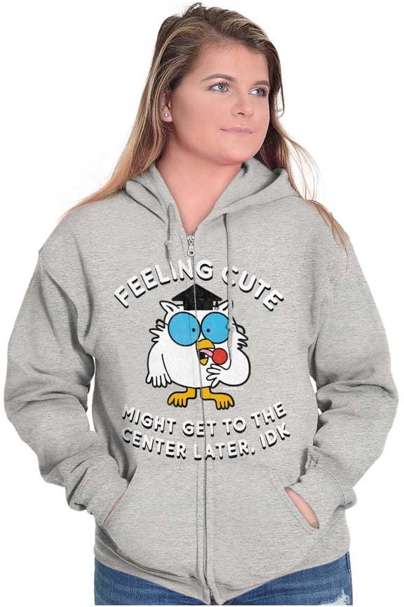 Feeling Cute IDK Meme Mr. Owl Funny Zip Hoodie Sweatshirt Women Brisco Brands S