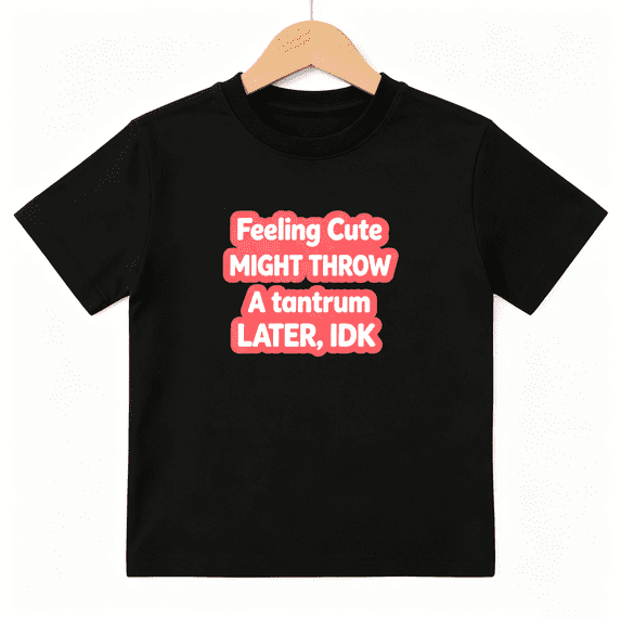 Feeling Cute Might Throw A Tantrum Boys Graphic Tee, Funny Slogan 100% Cotton Kids Short Sleeve T-Shirt 4-13Y