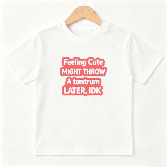 Feeling Cute Might Throw A Tantrum Boys Graphic Tee, Funny Slogan 100% Cotton Kids Short Sleeve T-Shirt 4-13Y
