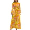 thumbnail image 1 of Feeling Groovy - 60's Mod Abstract in Orange Pink and Yellow Long Dress Female dress, 1 of 4