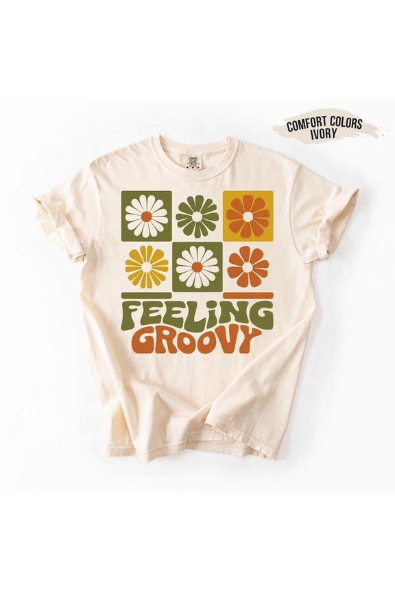 Feeling Groovy Shirt - Retro Flower Graphic Tee - 70s Aesthetic Vintage Hippie Shirt