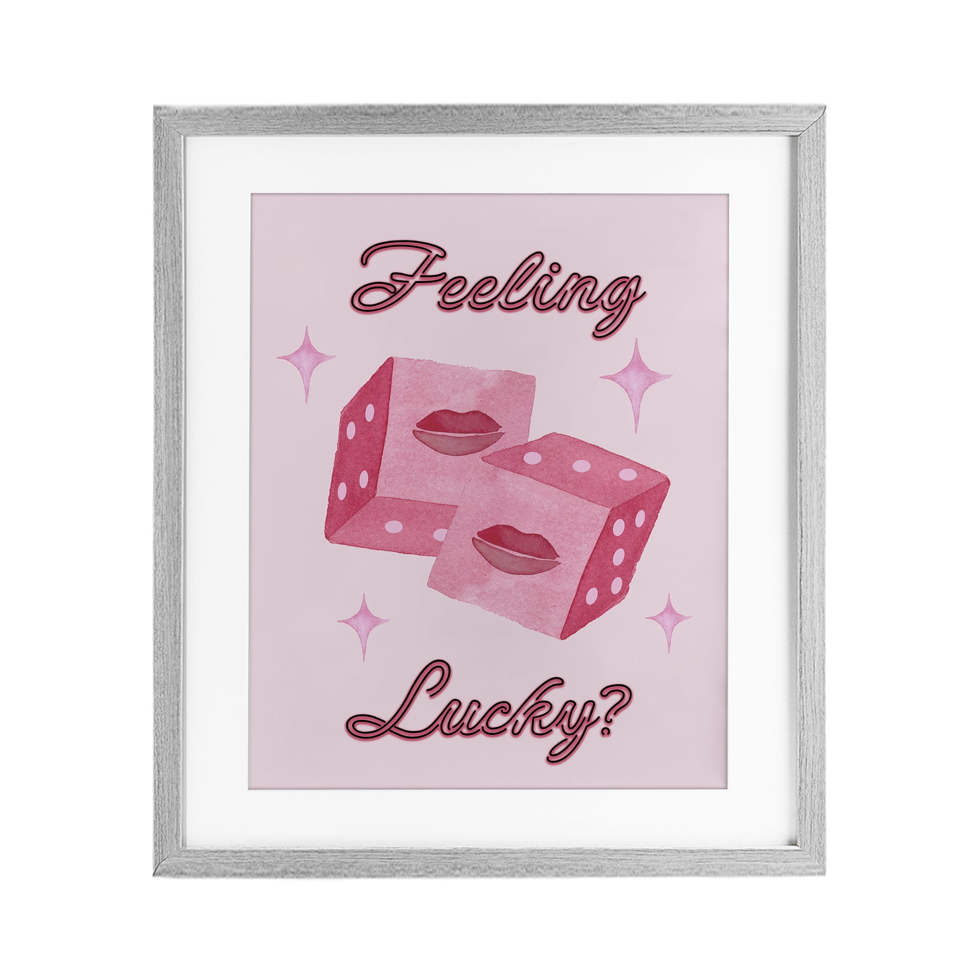Feeling Lucky? Dice Gray Framed Print Under Glass, design by Nina Jacobs