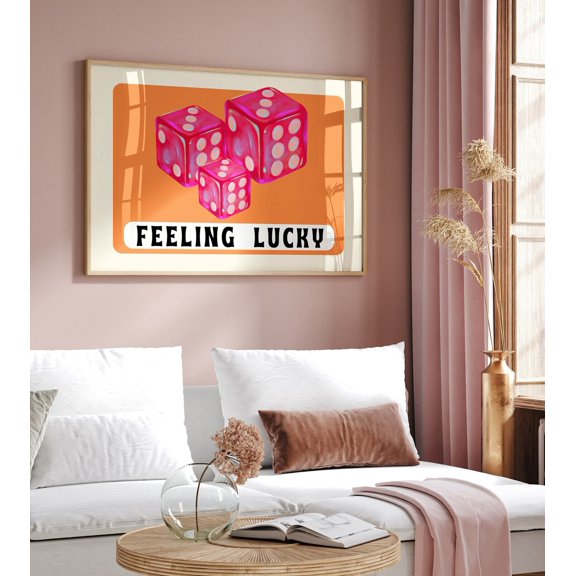 Feeling Lucky Dice Poster Retro Trendy Wall Art, F03-A1, 24x36 UNFRAMED