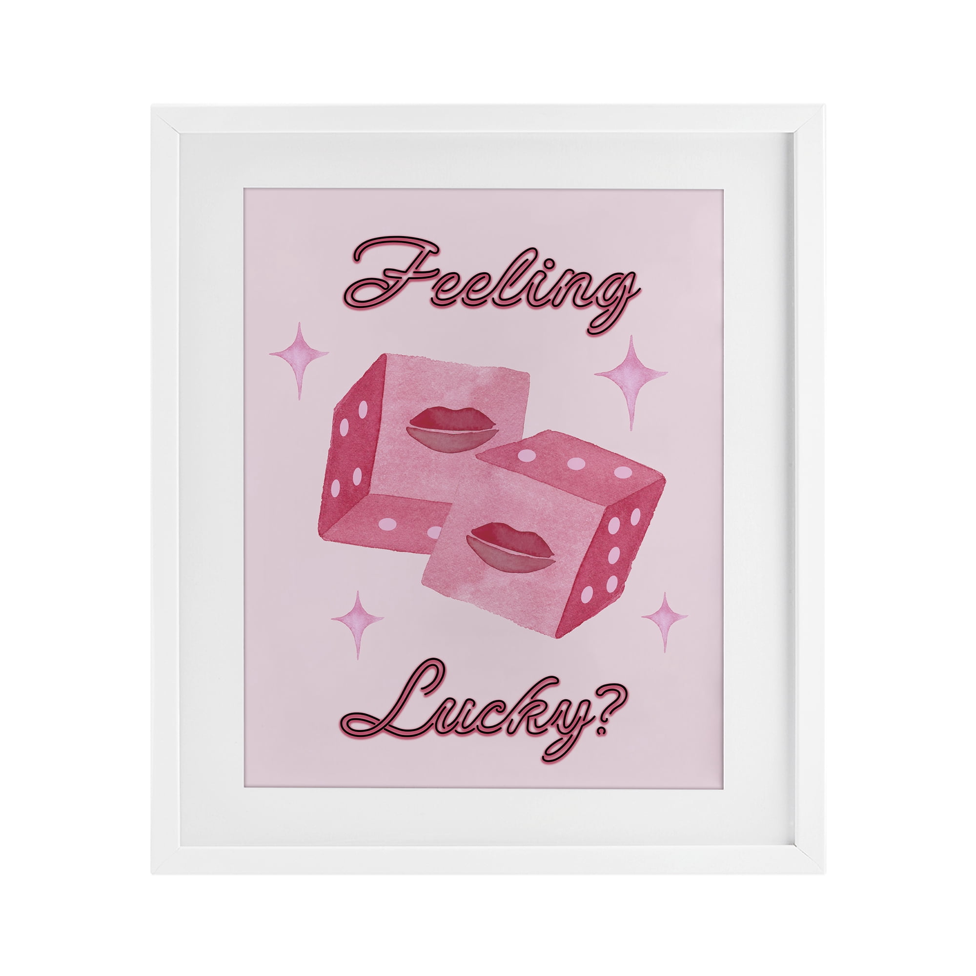 Feeling Lucky? Dice White Framed Print Under Glass, design by Nina Jacobs