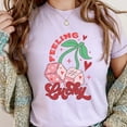 thumbnail image 1 of Feeling Lucky Die Valentine's Day Comfort Colors Shirt, Retro Valentines Groovy Lucky Die T-shirt, Valentines Day Cherry Dice Shirt (Colors:Orchid; Sizes:3XL;), 1 of 2