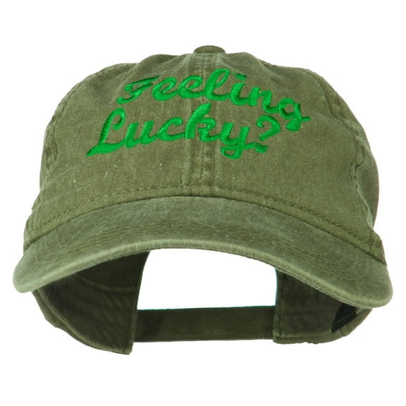 Feeling Lucky Embroidered Washed Cap - Olive Green OSFM