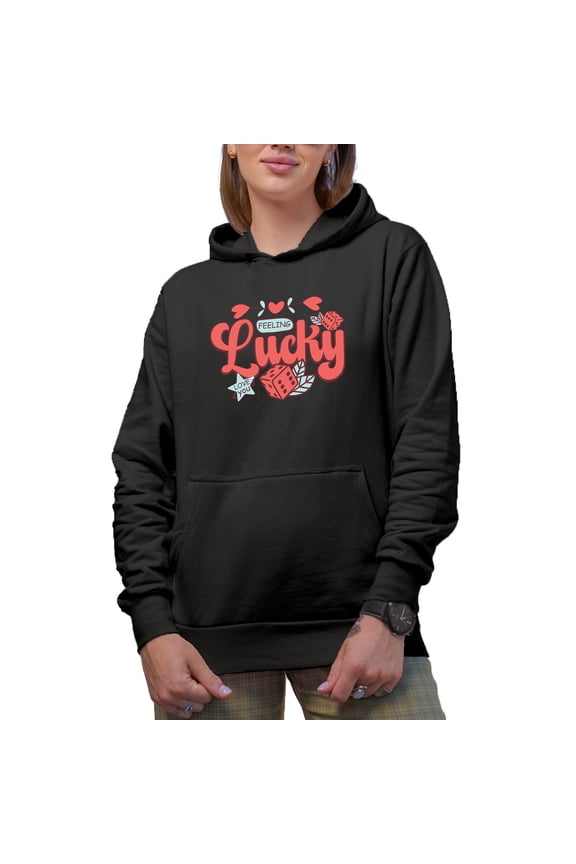 Feeling Lucky, Love You with Dice, Retro Valentine's Day Gift, Black Hooded Sweatshirt or Hoodie, Large
