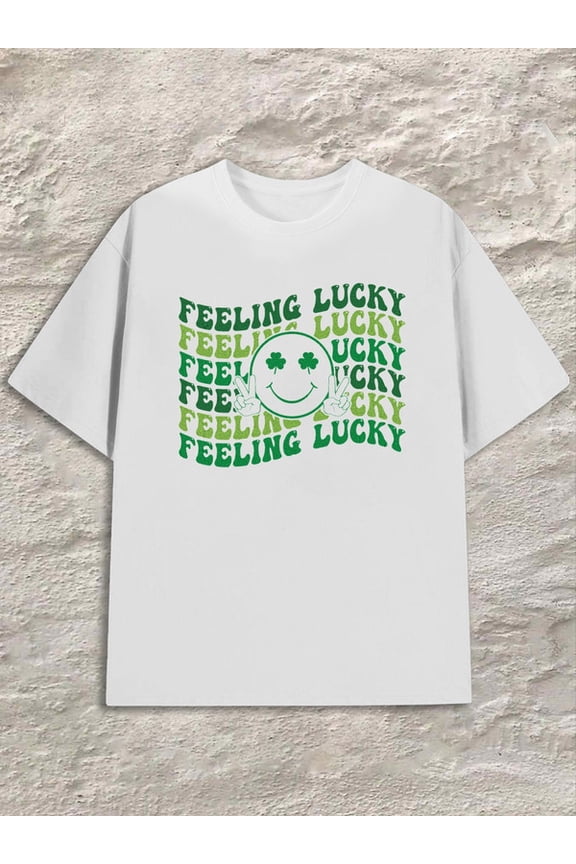 Feeling Lucky Mens white Daytime and weekend wear Trendy Unisex Shirt Crewneck tshirts Trendy Unisex Shirt Printed tshirts Funny Unisex Shirt Short Sleeve tshirts
