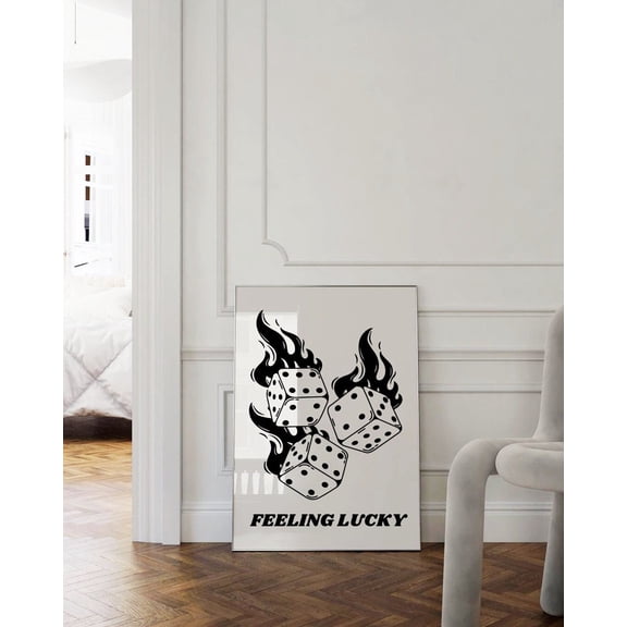 Feeling Lucky Poster, Trendy Retro Wall Art, Feeling Lucky Poster, Playing Dice Poster, Trendy Wall Art, Retro Trendy Aesthetic Poster UNFRAMED Poster, Wall Art for Decor, Present, 8x12