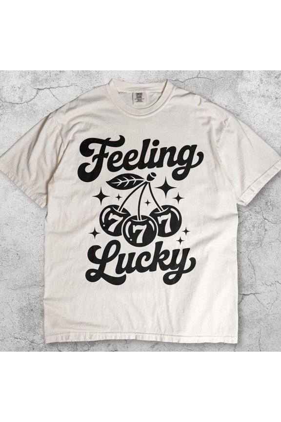 Feeling Lucky TShirt Retro 777 Slot Machine Cherry Tee Casino Gambling Shirt Funny Vegas G