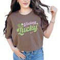 thumbnail image 1 of Feeling Lucky with Irish Cap, St. Patrick's Day, Espresso Comfort Colors T-Shirt, Large, 1 of 1
