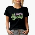 thumbnail image 1 of Feeling Lucky with Irish Cap, St. Patrick's Day Gift, Black T-Shirt, Large, 1 of 5