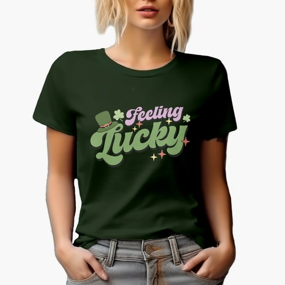 Feeling Lucky with Irish Cap, St. Patrick's Day Gift, Military Green T-Shirt, 2XL