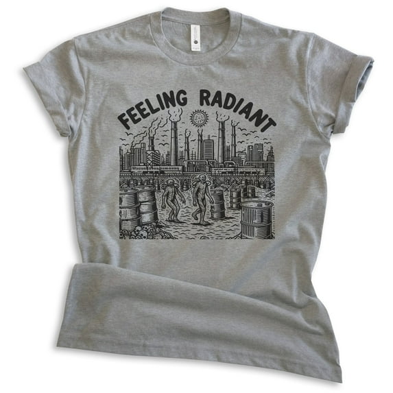 Feeling Radiant T-shirt, Unisex Women's Men's Shirt, Apocalypse Nuclear Fallout Science Fiction Mutant, Dark Heather Gray, Medium