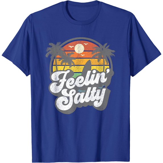 Feeling Salty Island Vacation Surfing Palm Retro Beach Gift Unisex T-Shirt for Men Women Kids Toddler,Royal Blue Color,Size 2T
