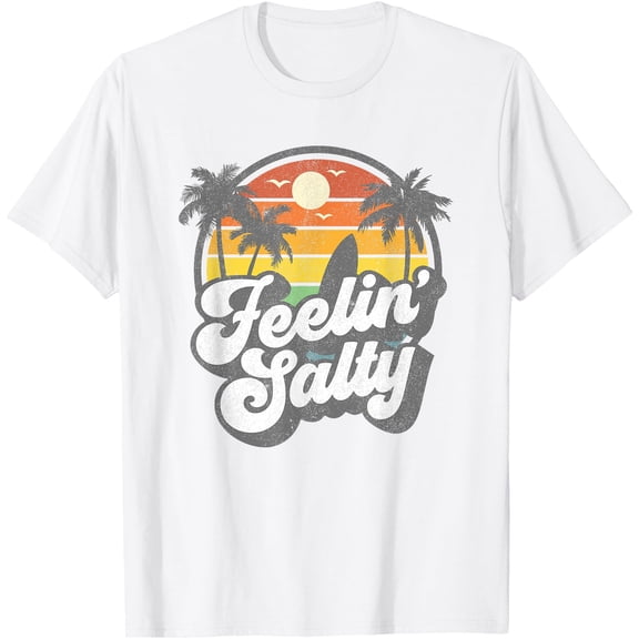 Feeling Salty Island Vacation Surfing Palm Retro Beach Gift Unisex T-Shirt for Men Women Kids Toddler